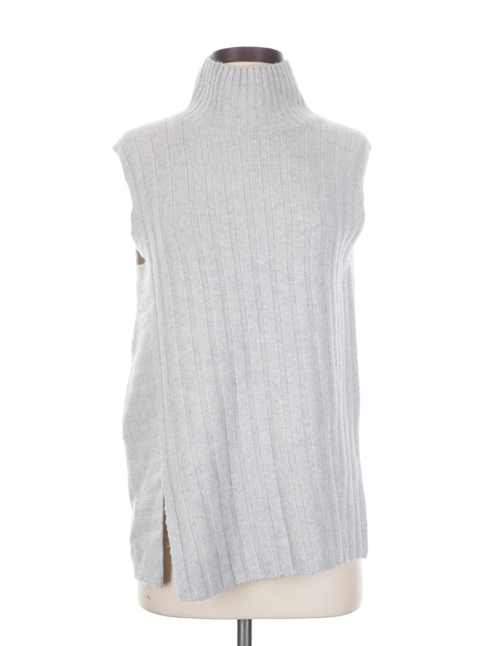 Vince. Sleeveless Ribbed Turtleneck Sweater Vest - Light Gray - Picture 1 of 3